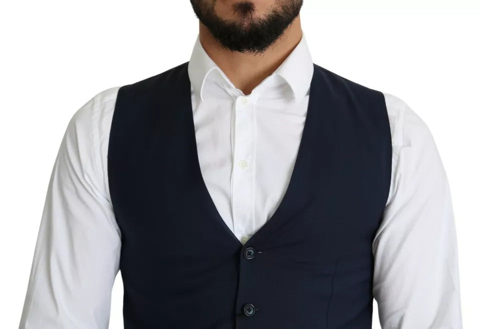 Dolce &amp; Gabbana Navy Blue Men Formal Dress Waistcoat Vest