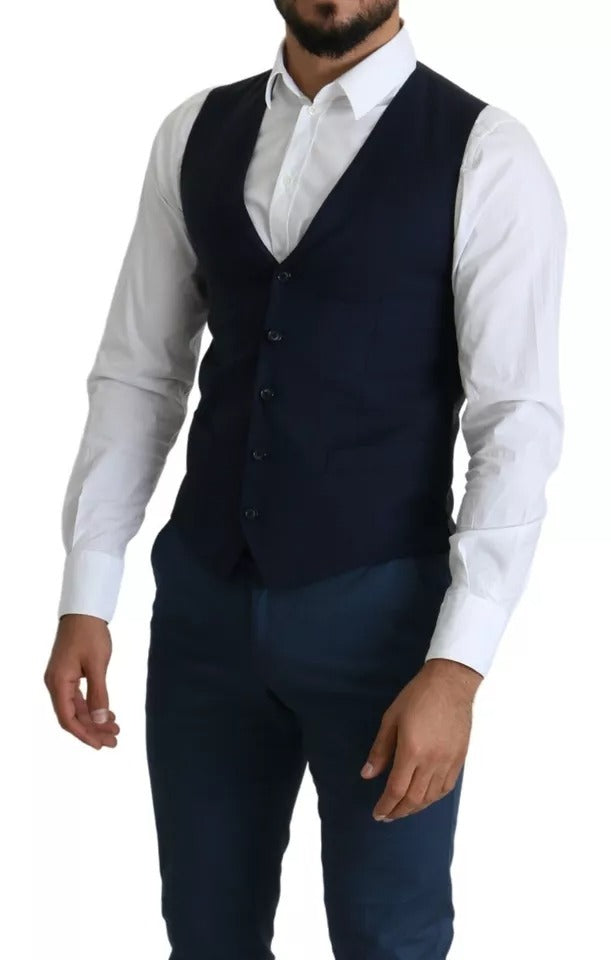 Dolce &amp; Gabbana Navy Blue Men Formal Dress Waistcoat Vest