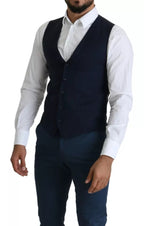 Dolce &amp; Gabbana Navy Blue Men Formal Dress Waistcoat Vest