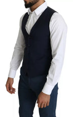 Dolce &amp; Gabbana Navy Blue Men Formal Dress Waistcoat Vest
