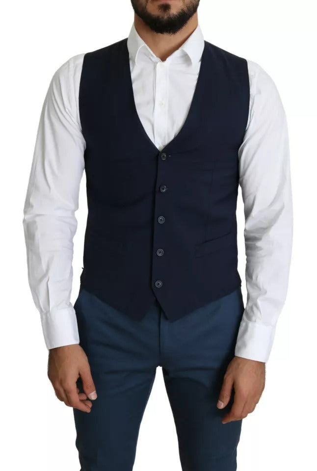 Dolce &amp; Gabbana Navy Blue Men Formal Dress Waistcoat Vest
