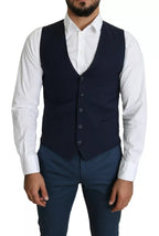 Dolce &amp; Gabbana Navy Blue Men Formal Dress Waistcoat Vest