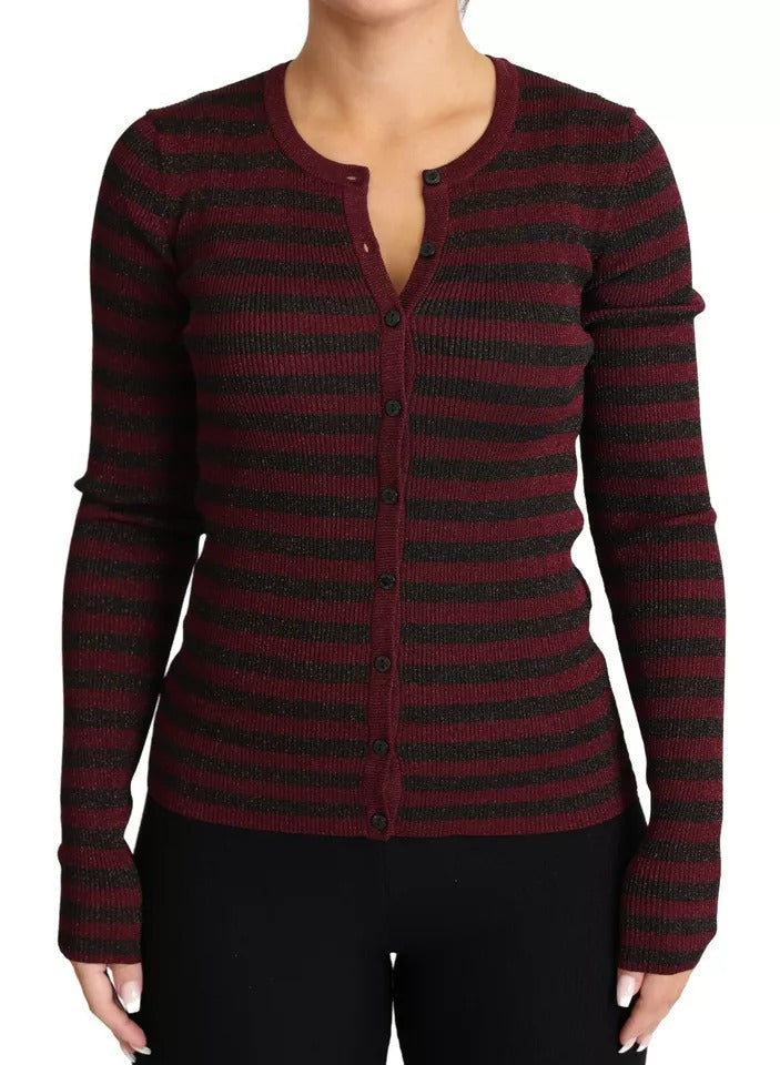 Dolce &amp; Gabbana Black Red Striped Womens Cardigan Sweater