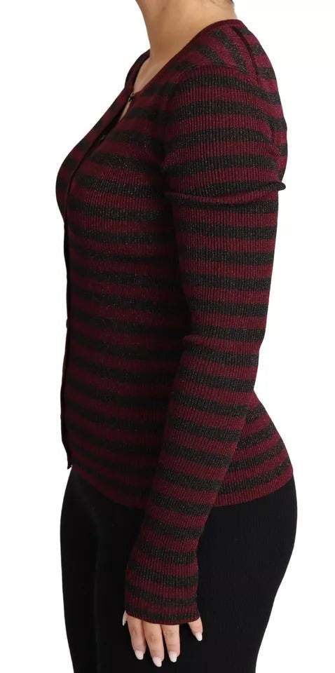 Dolce &amp; Gabbana Black Red Striped Womens Cardigan Sweater