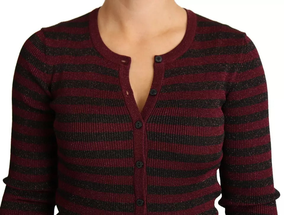 Dolce &amp; Gabbana Black Red Striped Womens Cardigan Sweater