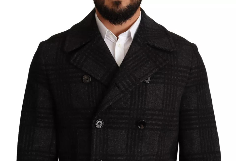 Dolce &amp; Gabbana Black Trench Coat Check Wool Jacket