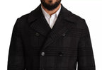 Dolce &amp; Gabbana Black Trench Coat Check Wool Jacket