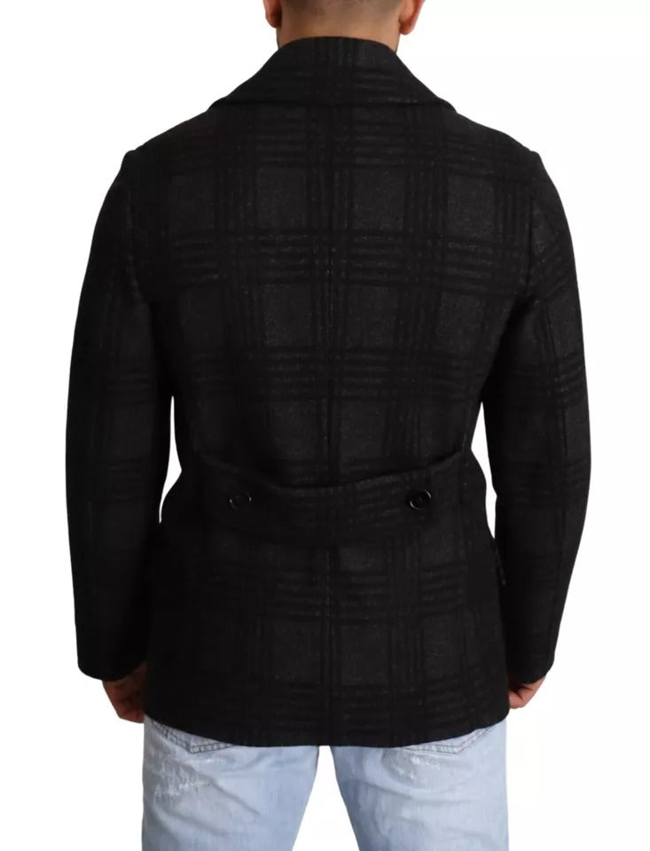 Dolce &amp; Gabbana Black Trench Coat Check Wool Jacket