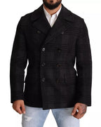 Dolce &amp; Gabbana Black Trench Coat Check Wool Jacket