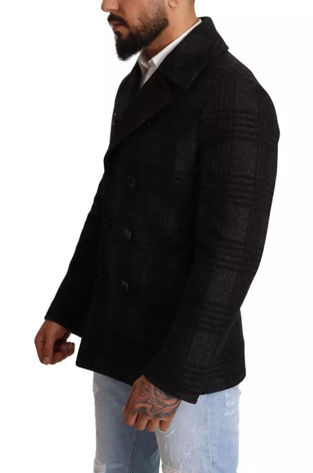 Dolce &amp; Gabbana Black Trench Coat Check Wool Jacket