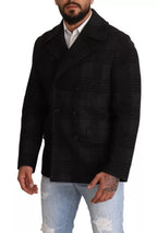 Dolce &amp; Gabbana Black Trench Coat Check Wool Jacket