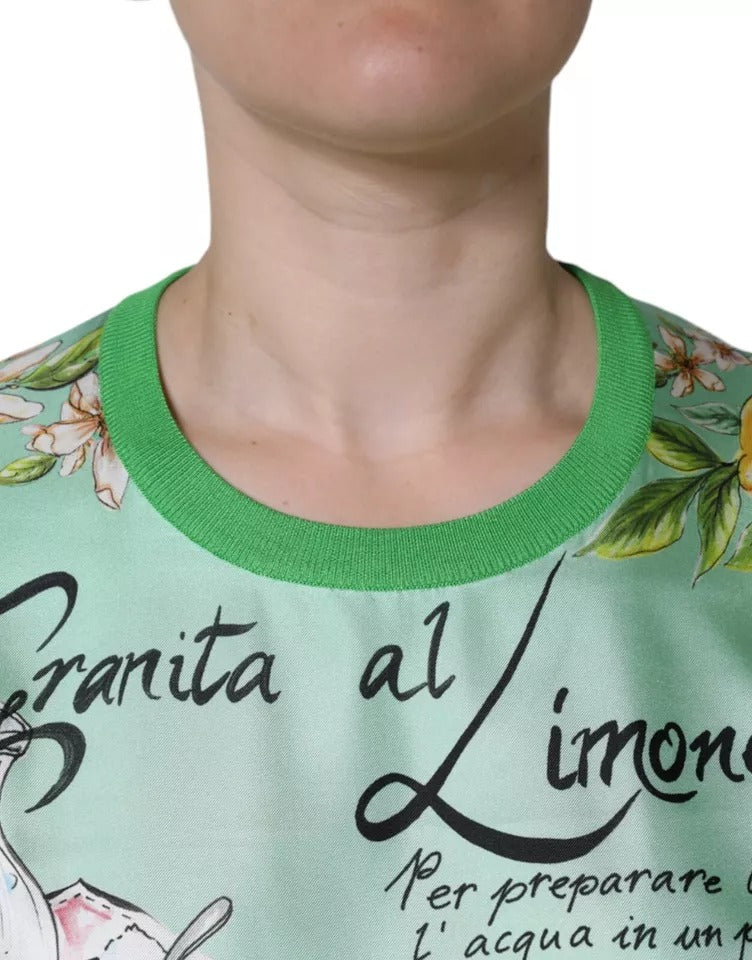 Dolce &amp; Gabbana Green Silk Lemon Granita Long Sleeves Sweater