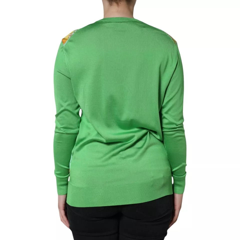 Dolce &amp; Gabbana Green Silk Lemon Granita Long Sleeves Sweater