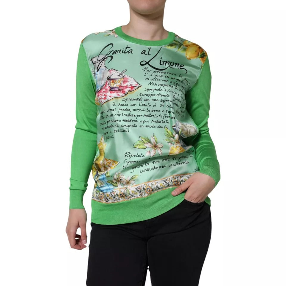 Dolce &amp; Gabbana Green Silk Lemon Granita Long Sleeves Sweater