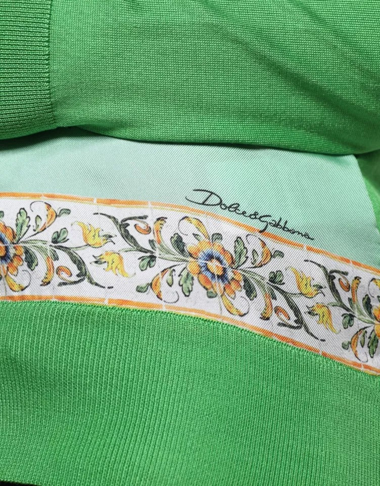 Dolce &amp; Gabbana Green Silk Lemon Granita Long Sleeves Sweater