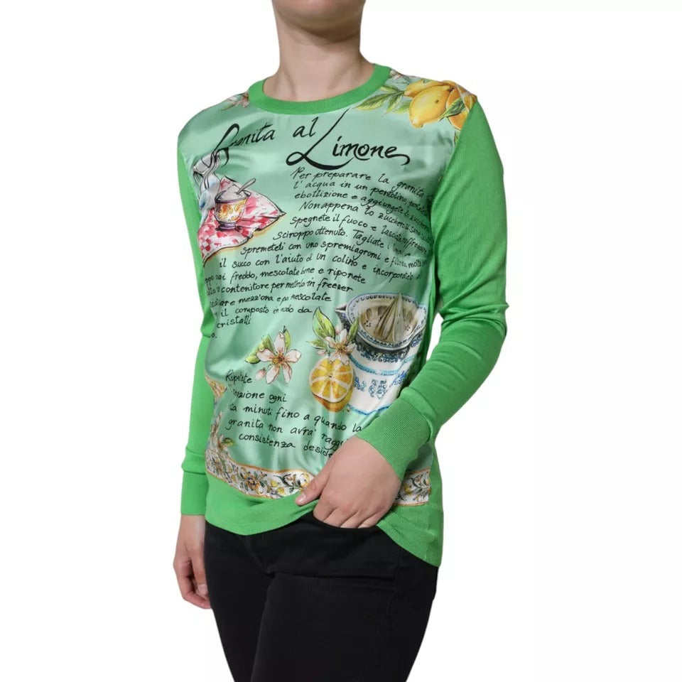 Dolce &amp; Gabbana Green Silk Lemon Granita Long Sleeves Sweater