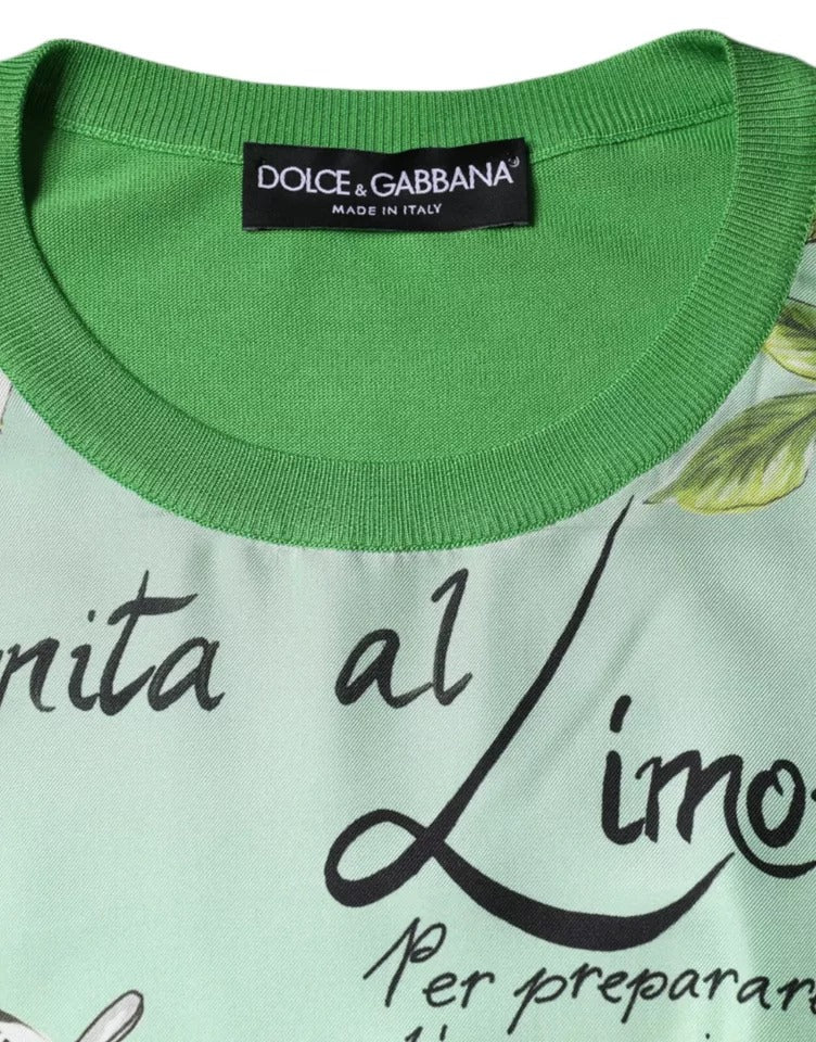Dolce &amp; Gabbana Green Silk Lemon Granita Long Sleeves Sweater