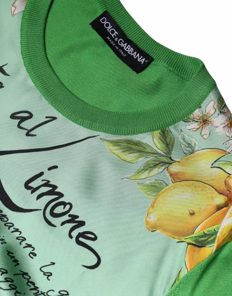 Dolce &amp; Gabbana Green Silk Lemon Granita Long Sleeves Sweater