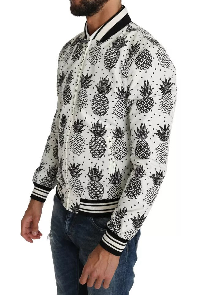 Dolce &amp; Gabbana White Black Pineapple Bomber Coat Jacket