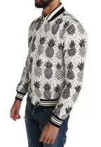 Dolce &amp; Gabbana White Black Pineapple Bomber Coat Jacket