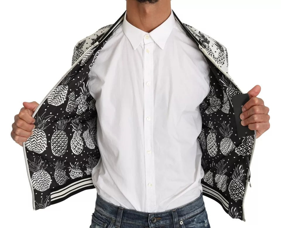 Dolce &amp; Gabbana White Black Pineapple Bomber Coat Jacket