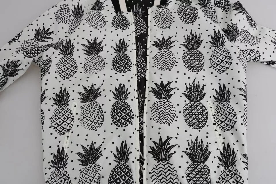 Dolce &amp; Gabbana White Black Pineapple Bomber Coat Jacket