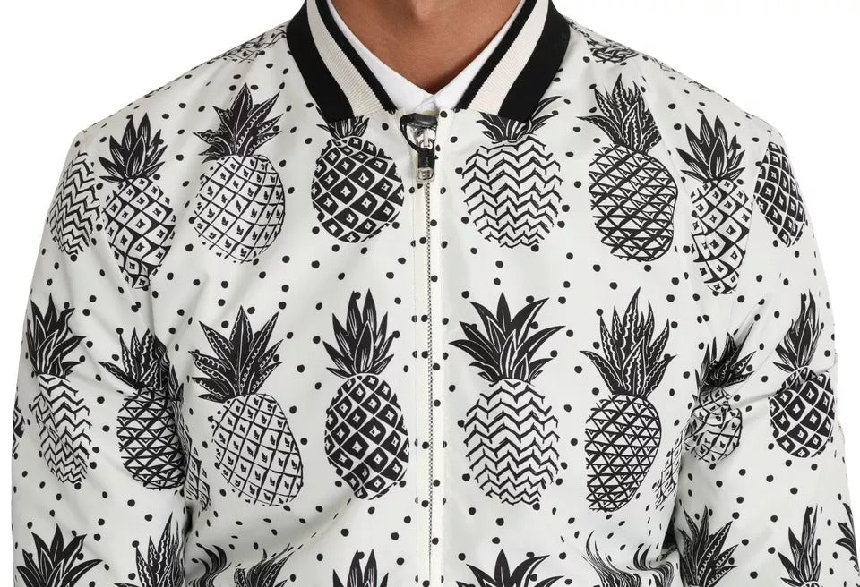 Dolce &amp; Gabbana White Black Pineapple Bomber Coat Jacket