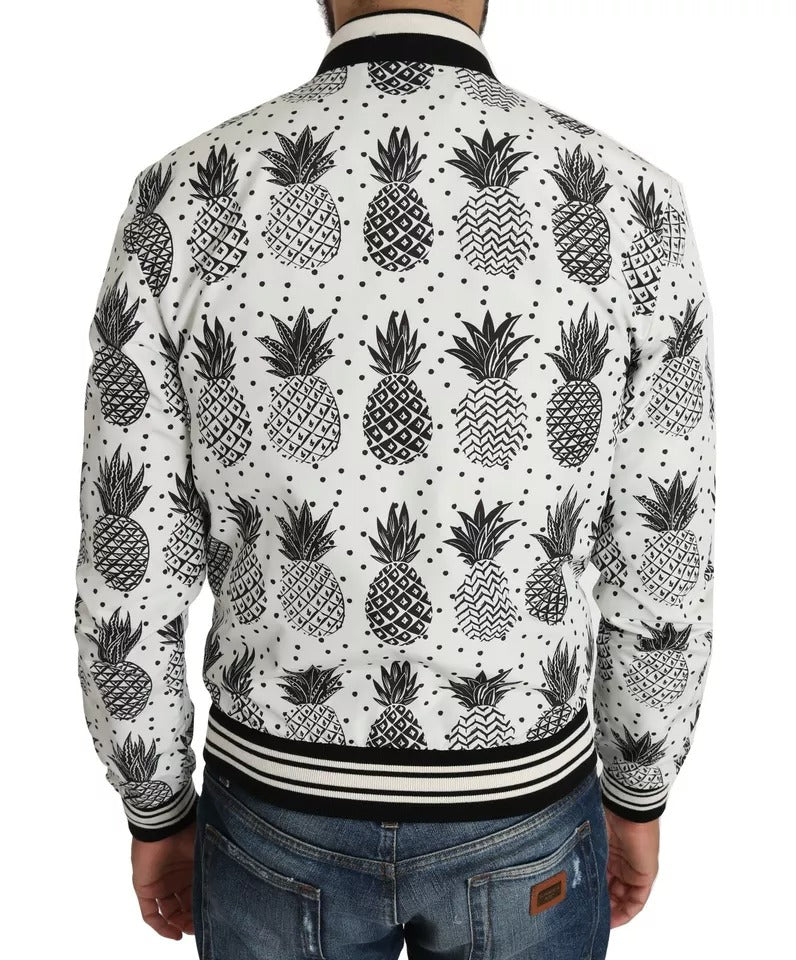 Dolce &amp; Gabbana White Black Pineapple Bomber Coat Jacket
