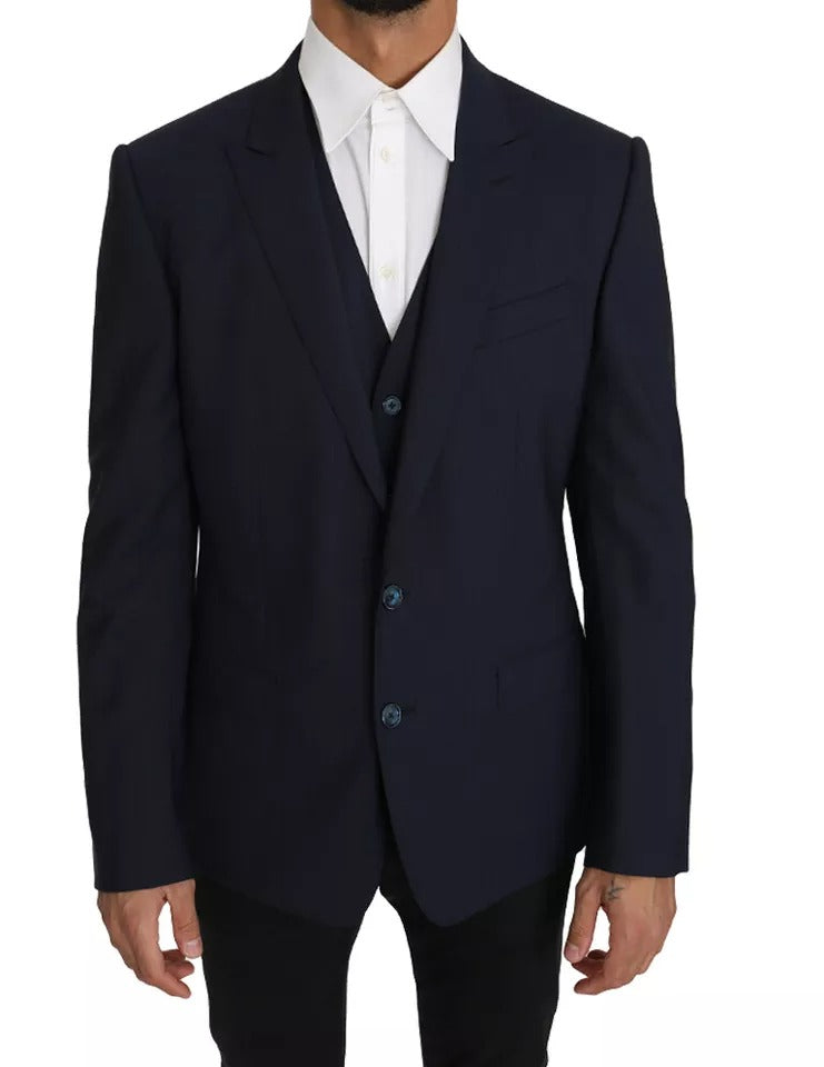 Dolce &amp; Gabbana Blue Wool MARTINI Blazer Vest 2 Piece
