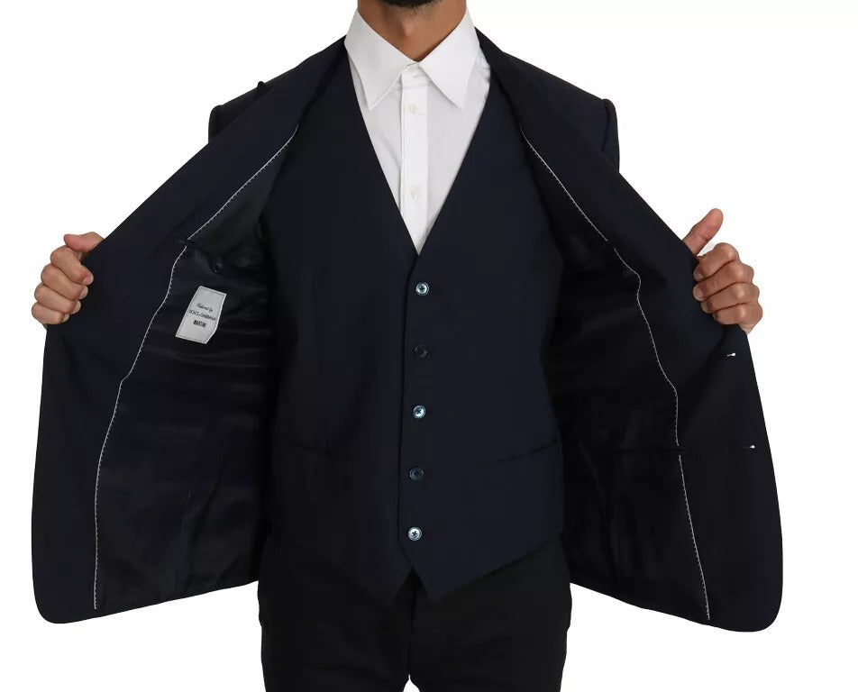 Dolce &amp; Gabbana Blue Wool MARTINI Blazer Vest 2 Piece