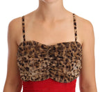 Dolce &amp; Gabbana Brown Leopard Red Tulle Sheath Midi Dress