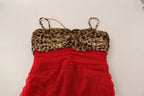 Dolce &amp; Gabbana Brown Leopard Red Tulle Sheath Midi Dress