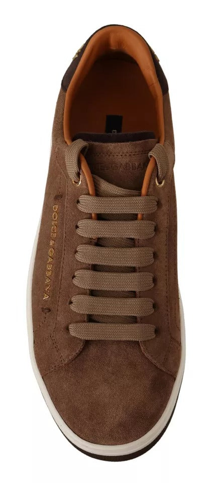 Dolce &amp; Gabbana Brown Suede Logo Low Top Sneakers Men Shoes