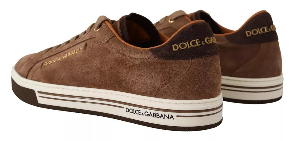 Dolce &amp; Gabbana Brown Suede Logo Low Top Sneakers Men Shoes