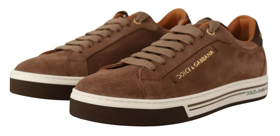 Dolce &amp; Gabbana Brown Suede Logo Low Top Sneakers Men Shoes