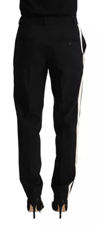 Dolce &amp; Gabbana Black White Stripes Wool Tapered Pants