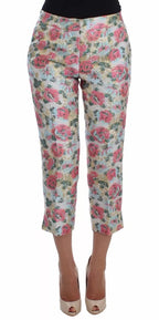 Dolce &amp; Gabbana White Pink Floral Brocade Pants