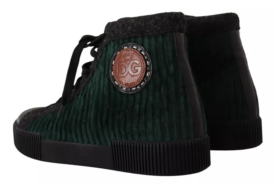 Dolce &amp; Gabbana Green Corduroy High Tops Sneakers Mens Casual Shoes
