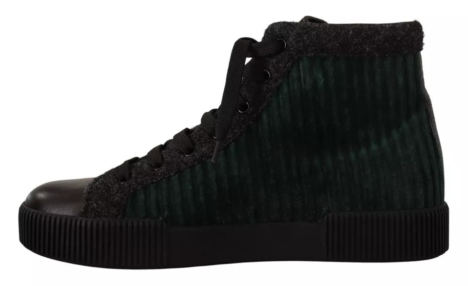 Dolce &amp; Gabbana Green Corduroy High Tops Sneakers Mens Casual Shoes