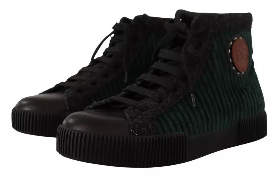 Dolce &amp; Gabbana Green Corduroy High Tops Sneakers Mens Casual Shoes
