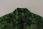 Dolce &amp; Gabbana Green Clover Print Long Sleeves Collared Top Blouse