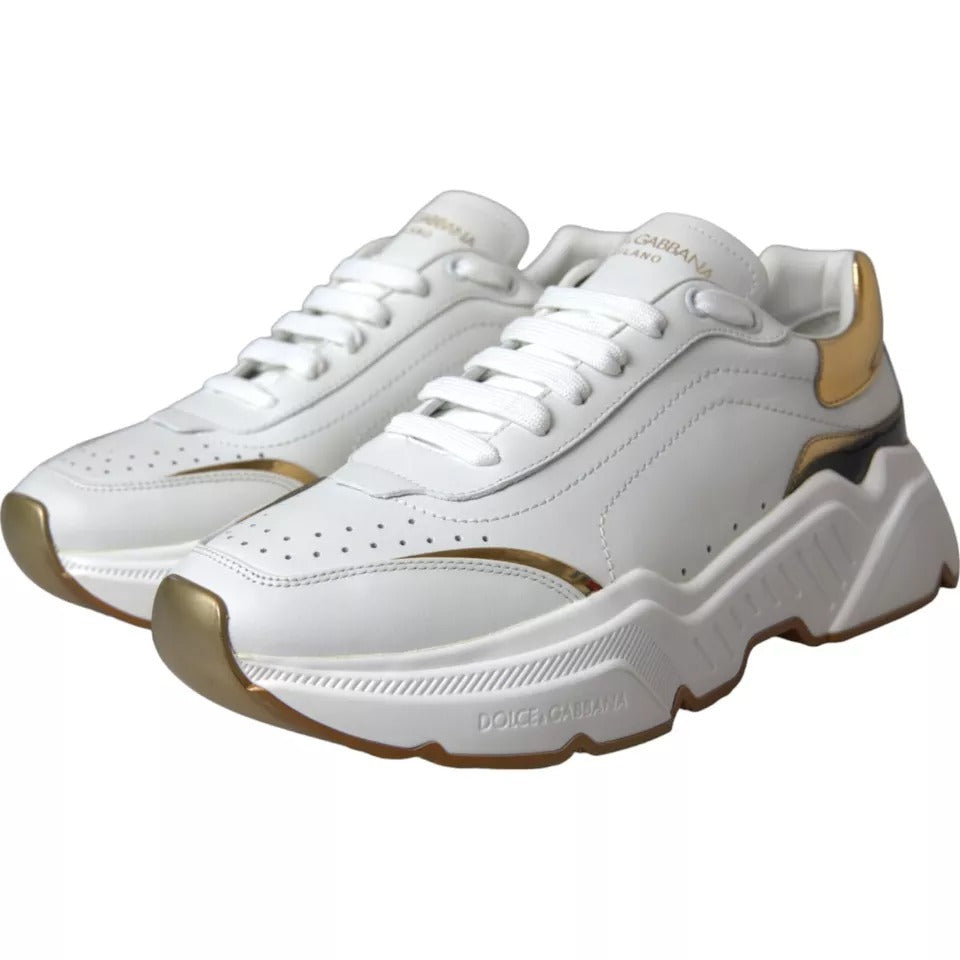 Dolce &amp; Gabbana White Gold DAYMASTER Leather Sneakers Men Shoes