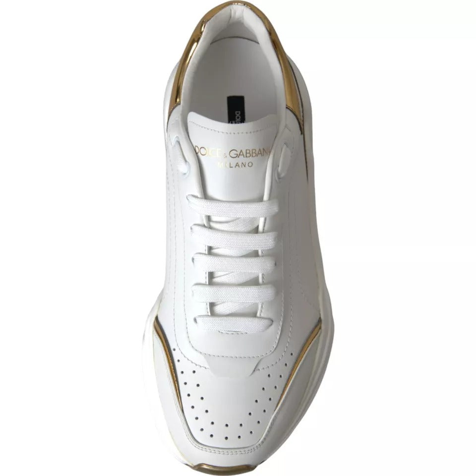 Dolce &amp; Gabbana White Gold DAYMASTER Leather Sneakers Men Shoes
