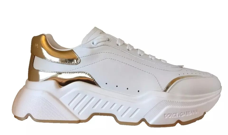 Dolce &amp; Gabbana White Gold DAYMASTER Leather Sneakers Men Shoes