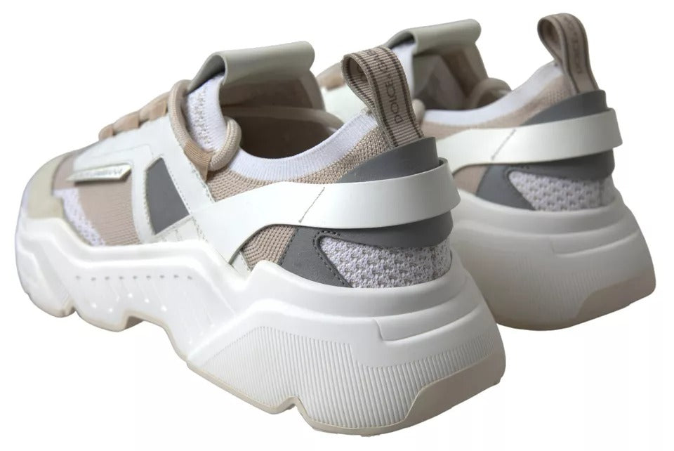 Dolce &amp; Gabbana White Beige Leather Sport DAYMASTER Shoes Sneakers