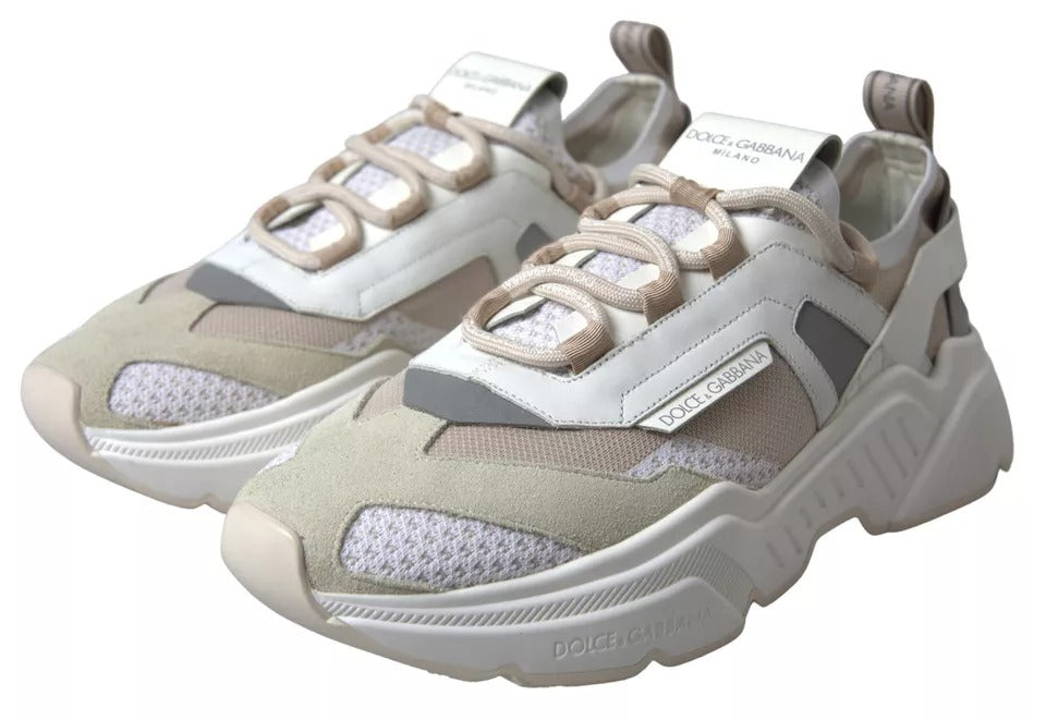 Dolce &amp; Gabbana White Beige Leather Sport DAYMASTER Shoes Sneakers