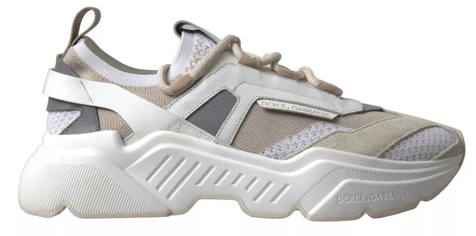 Dolce &amp; Gabbana White Beige Leather Sport DAYMASTER Shoes Sneakers