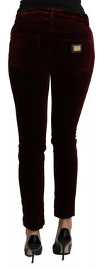 Dolce &amp; Gabbana Bordeaux Velvet Stretch Slim Fit Pants