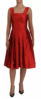 Dolce &amp; Gabbana Red A-line Pleated Midi Satin Silk Dress