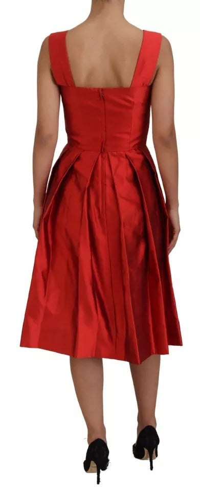Dolce &amp; Gabbana Red A-line Pleated Midi Satin Silk Dress